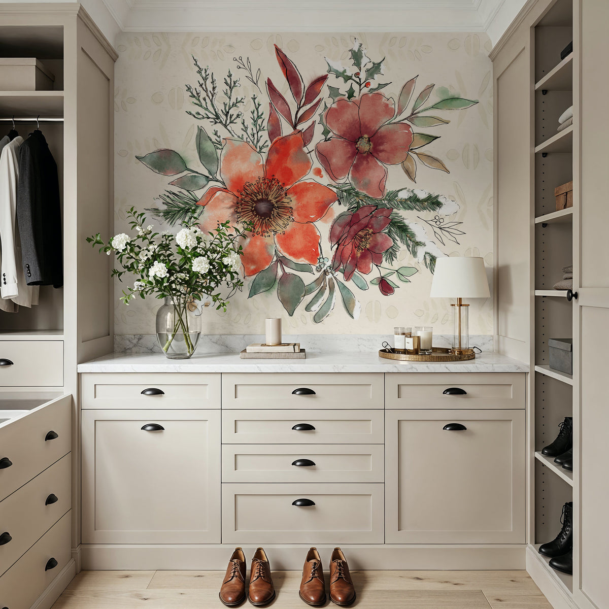 Festive Blooms VII Mural Wallpaper - room preview 02