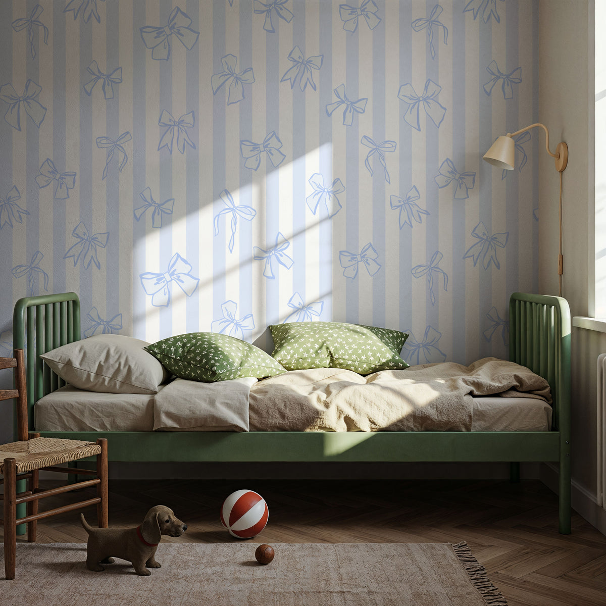 Coquette Stripes Baby Blue Mural Wallpaper - room preview 02