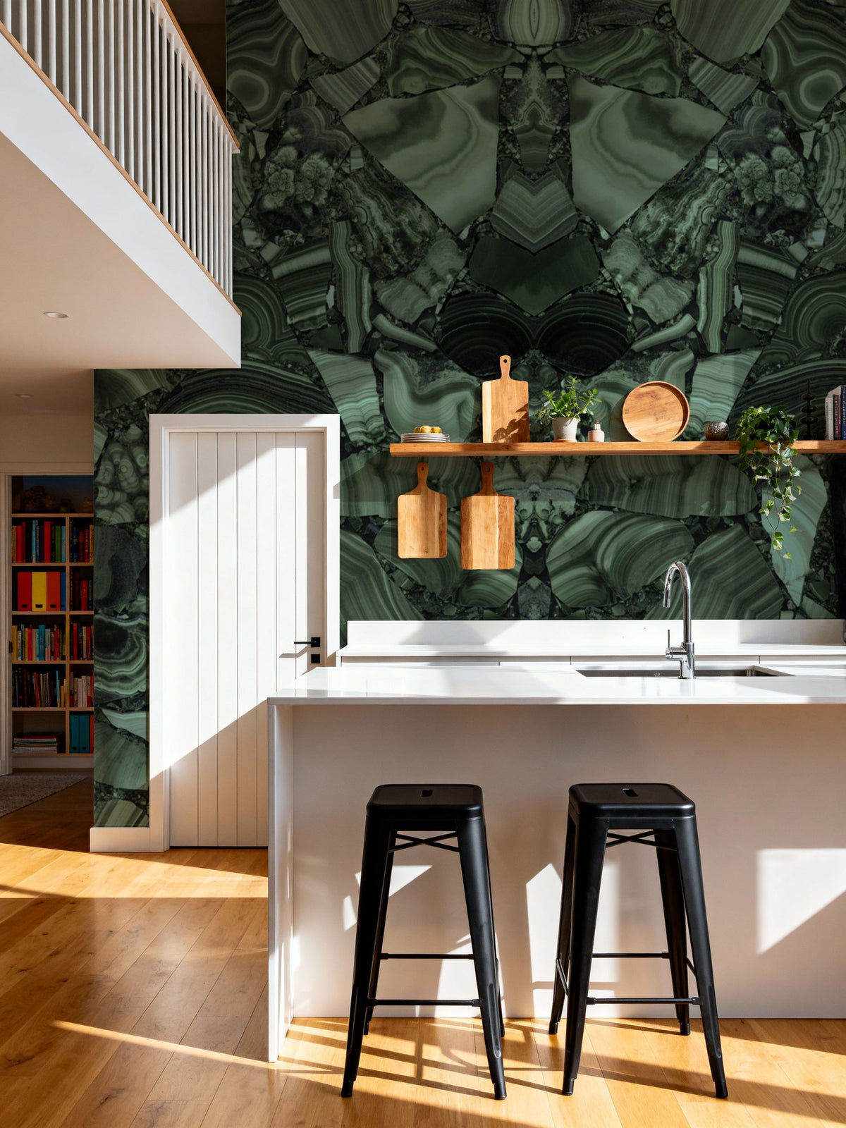 Malachite Vortex, Forest Green Mural Wallpaper - room preview 02