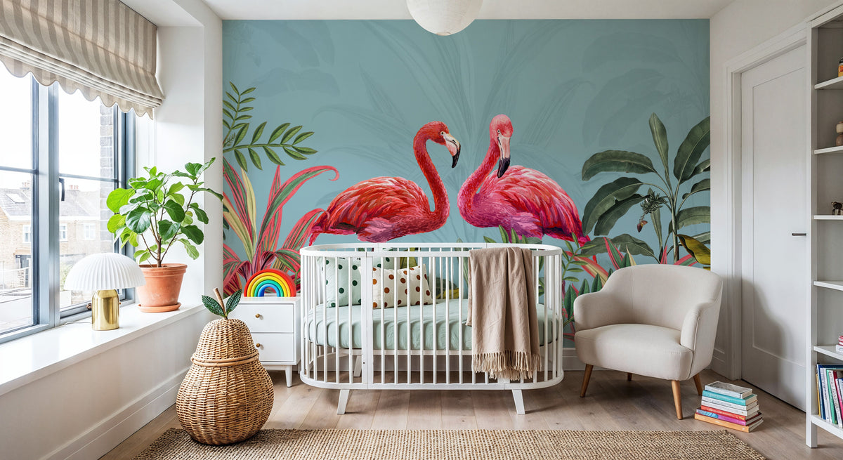 Shy Flamingos Mural Wallpaper - Neutral Tone - room preview 02