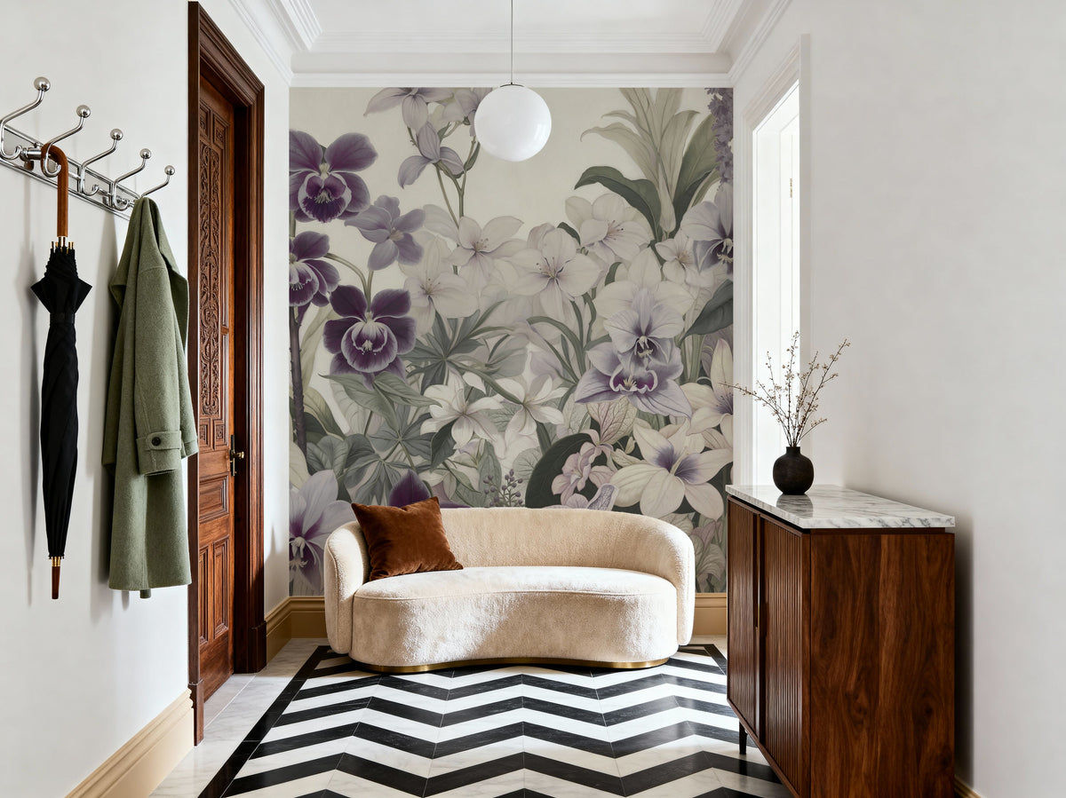 The Tenderness of Orchids, Purple Mural Wallpaper - room preview 02