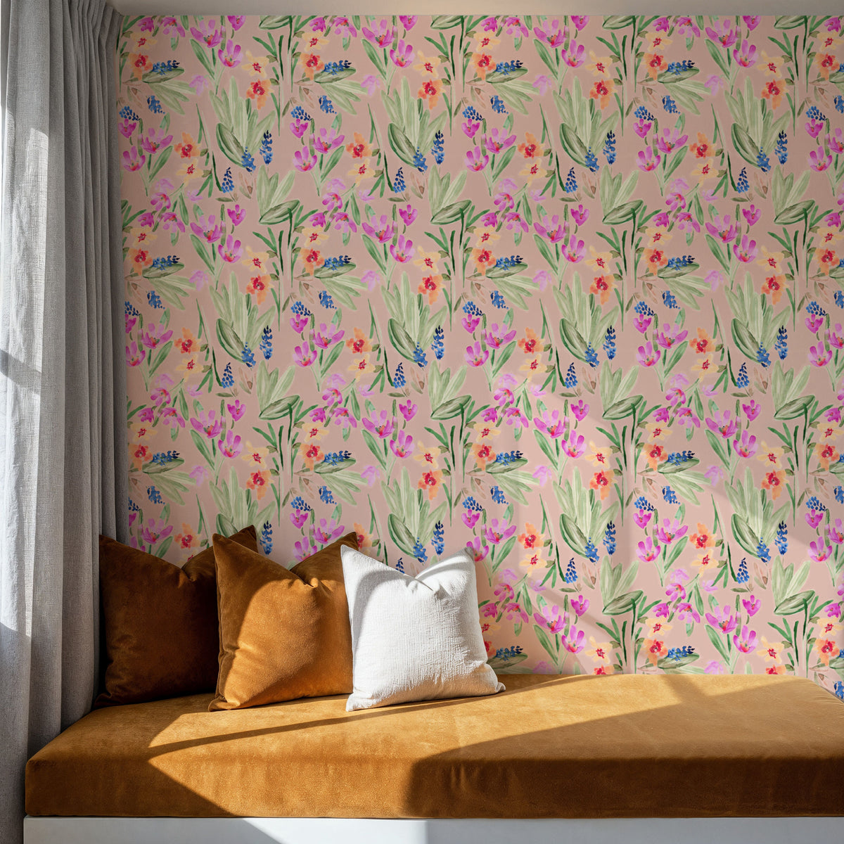 Flower Blush Dusty Pink Mural Wallpaper - room preview 02