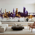 Southampton England Skyline Purple & Gold Mural Wallpaper - room preview 02