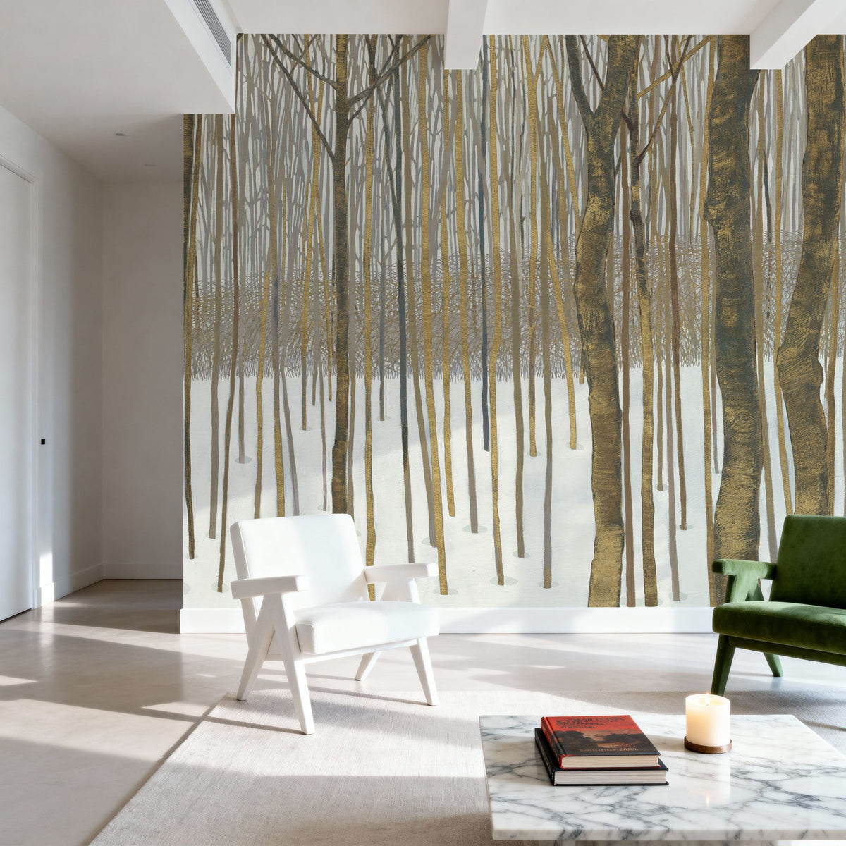 Woods in Winter Gold Mural Wallpaper - room preview 02