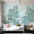 Treehouse Neighborhood Cool Pastel Mural Wallpaper - room preview 02