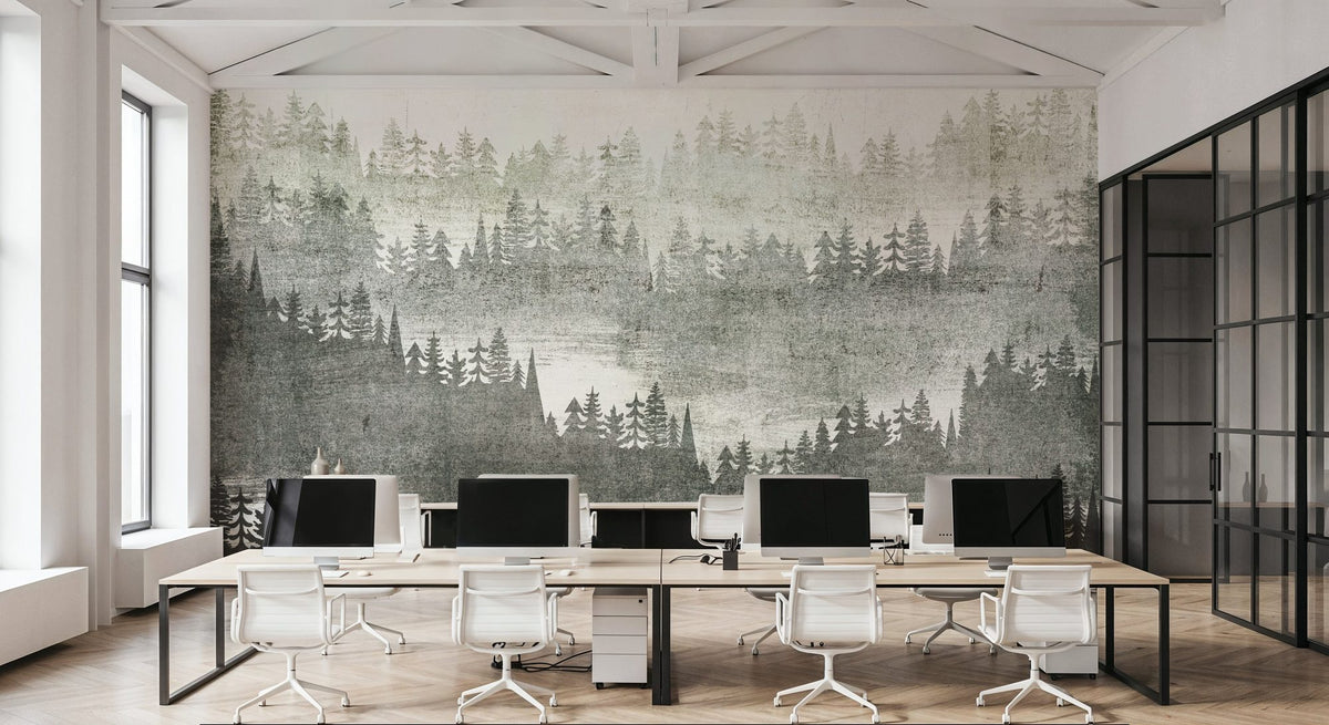 Mountainscape Silver Mural Wallpaper - room preview 02