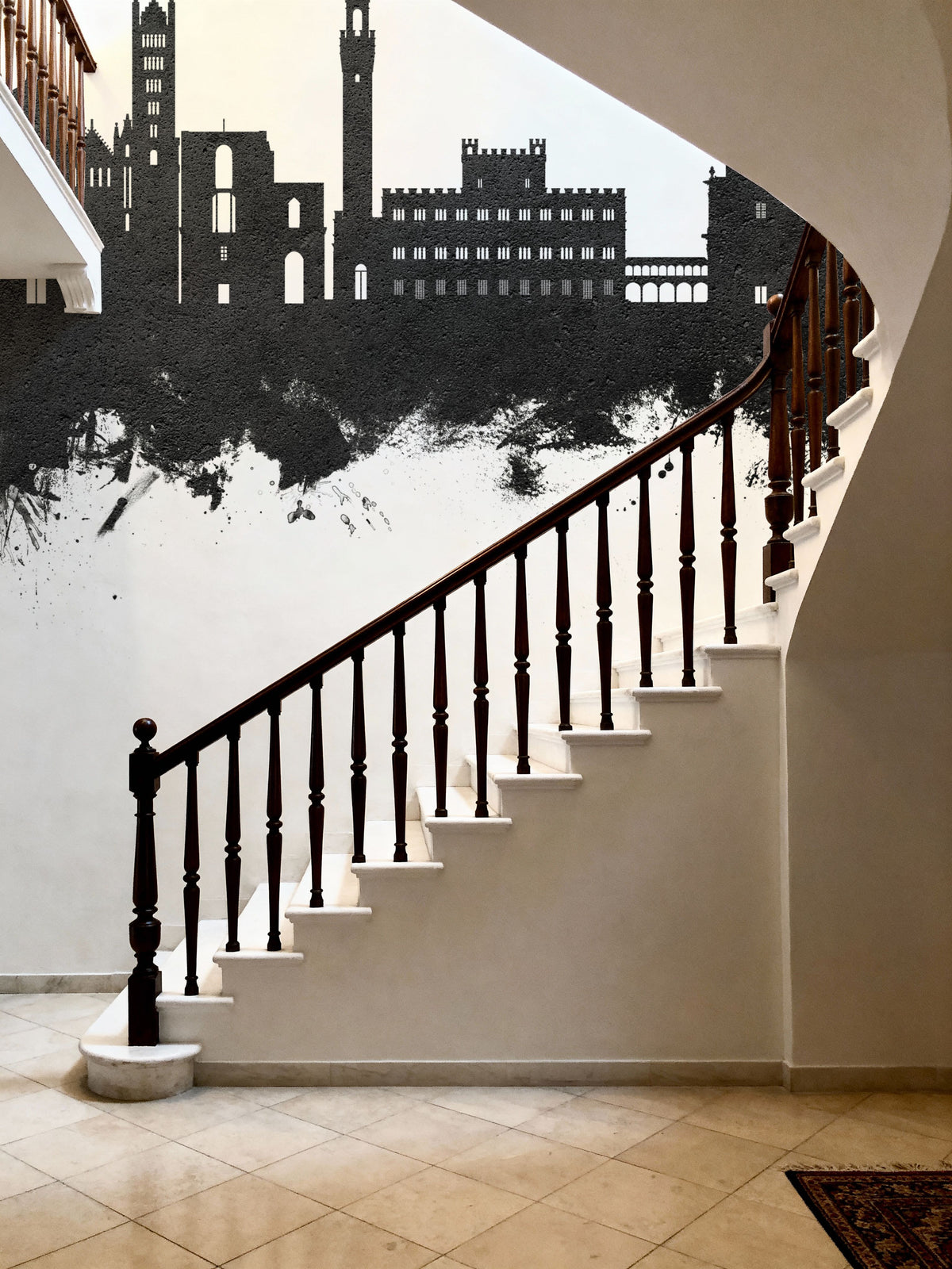 Siena Italy Skyline Black & White Mural Wallpaper - room preview 02