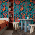Otomi Cool Tigers, Coral & Teal Mural Wallpaper - room preview 02