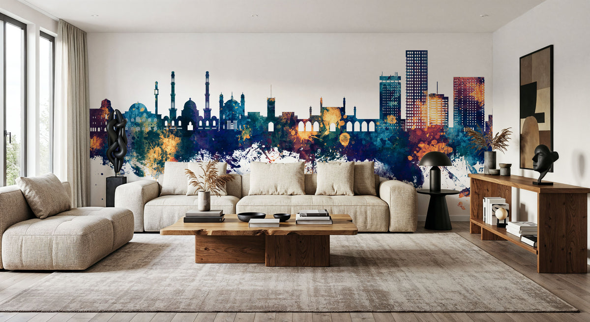 Kabul Afghanistan Skyline Blue & Bronze Mural Wallpaper - room preview 02