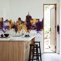 Geneva Switzerland Skyline Purple & Gold Mural Wallpaper - room preview 02
