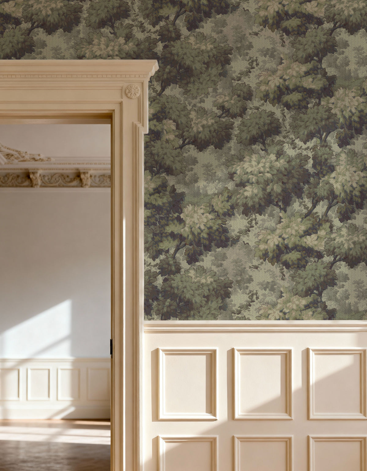 Greenwood Linden, Vintage Green Mural Wallpaper - room preview 02