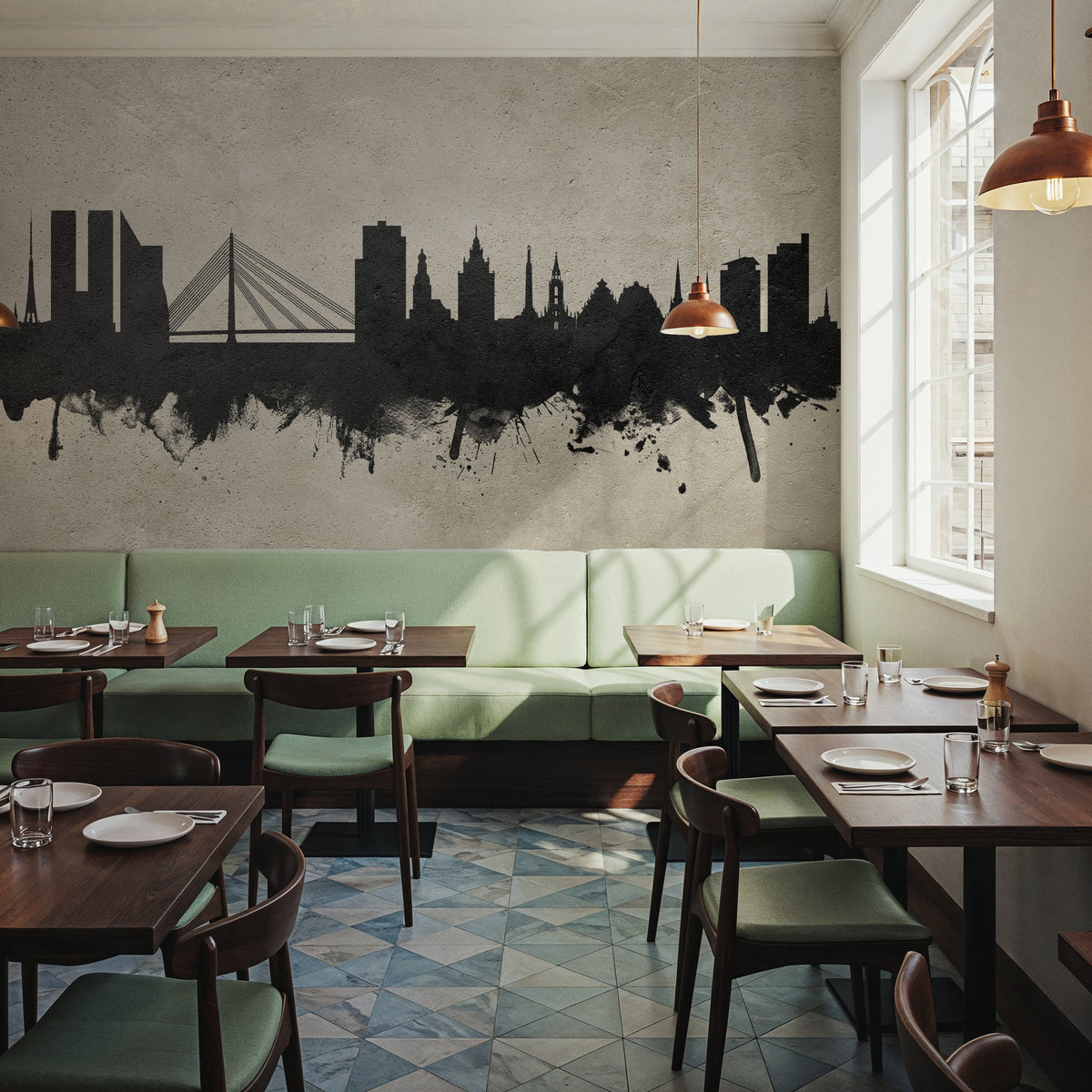 Riga Latvia Skyline Concrete Mural Wallpaper - room preview 02