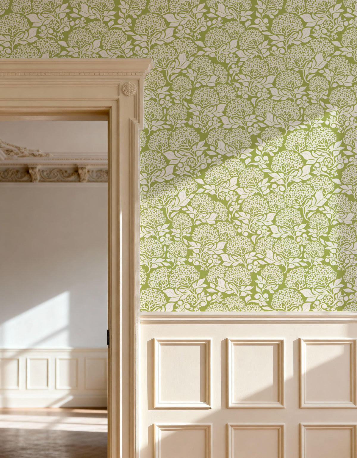 Hydrangea, Pistachio Mural Wallpaper - room preview 02
