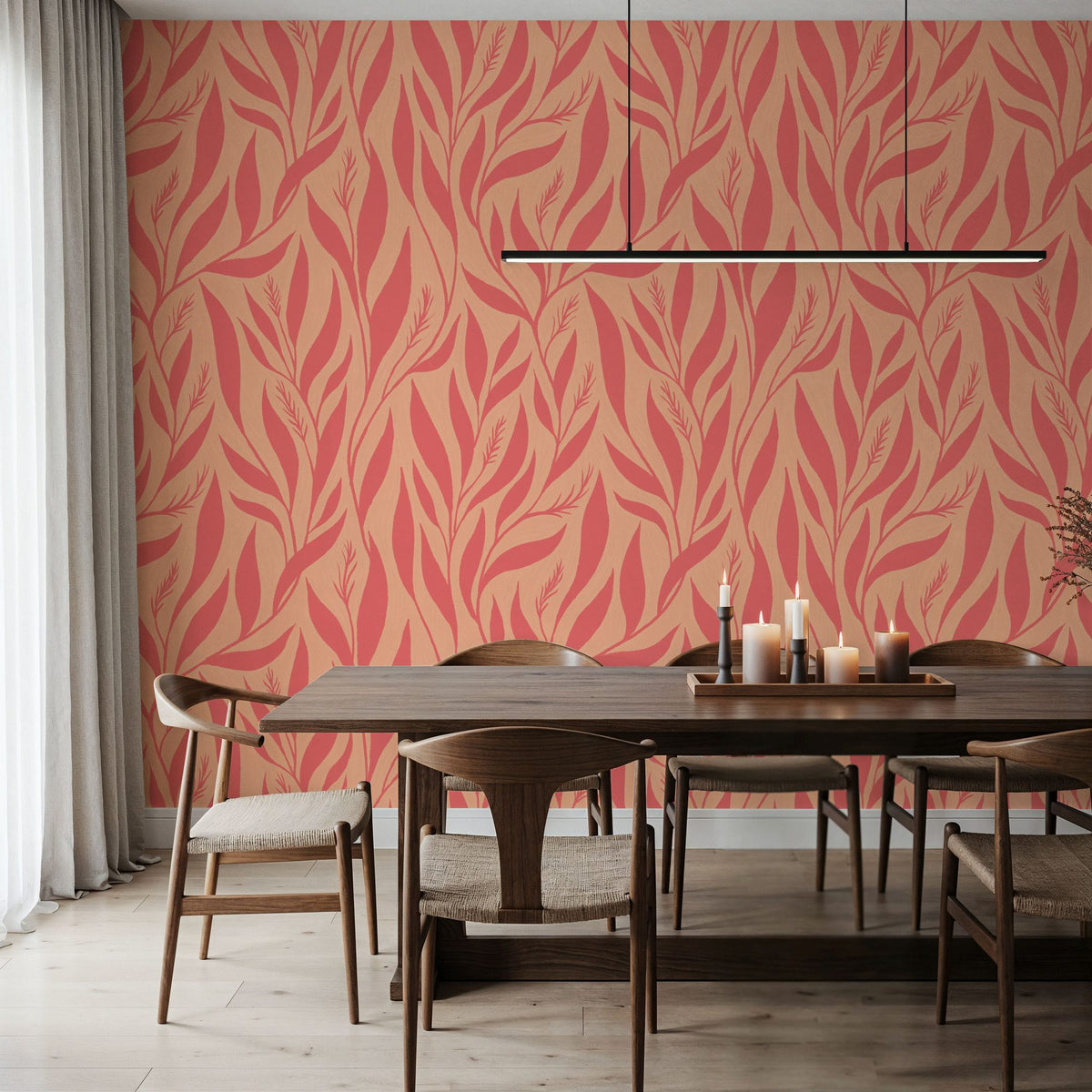 Leavescapes Mural Wallpaper - Red Tone - room preview 02