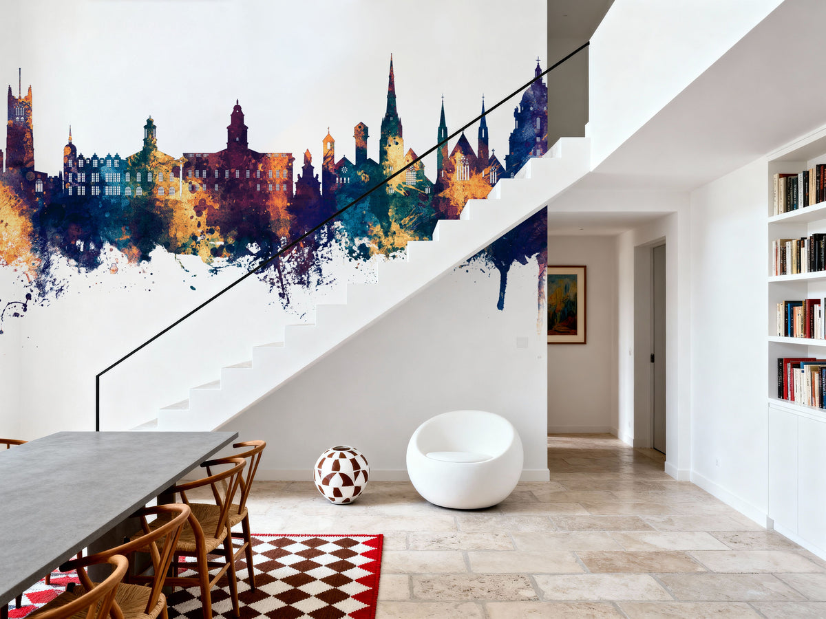 Lancaster England Skyline Blue & Bronze Mural Wallpaper - room preview 02