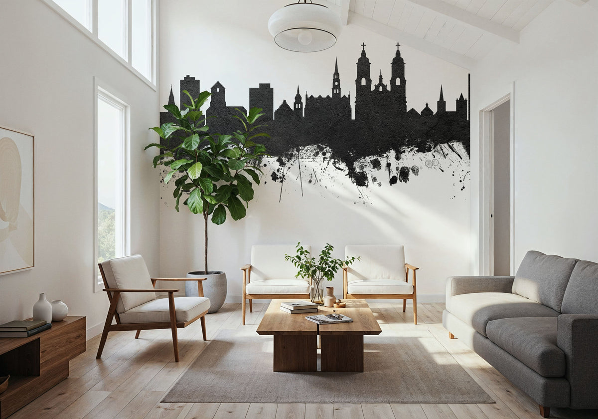 St Gallen Switzerland Skyline Black & White Mural Wallpaper - room preview 02