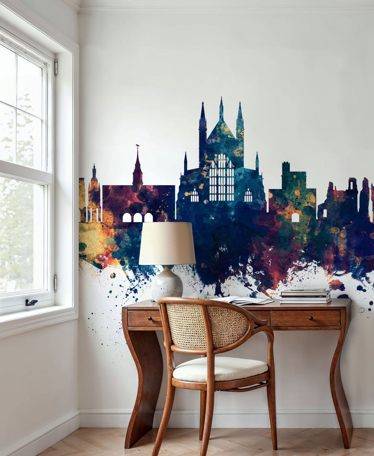 Winchester England Skyline Blue & Bronze Mural Wallpaper - room preview 02