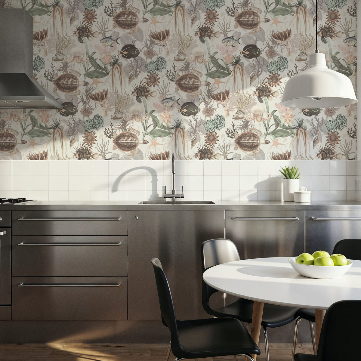 Deep Sea, Cream White Mural Wallpaper - room preview 02