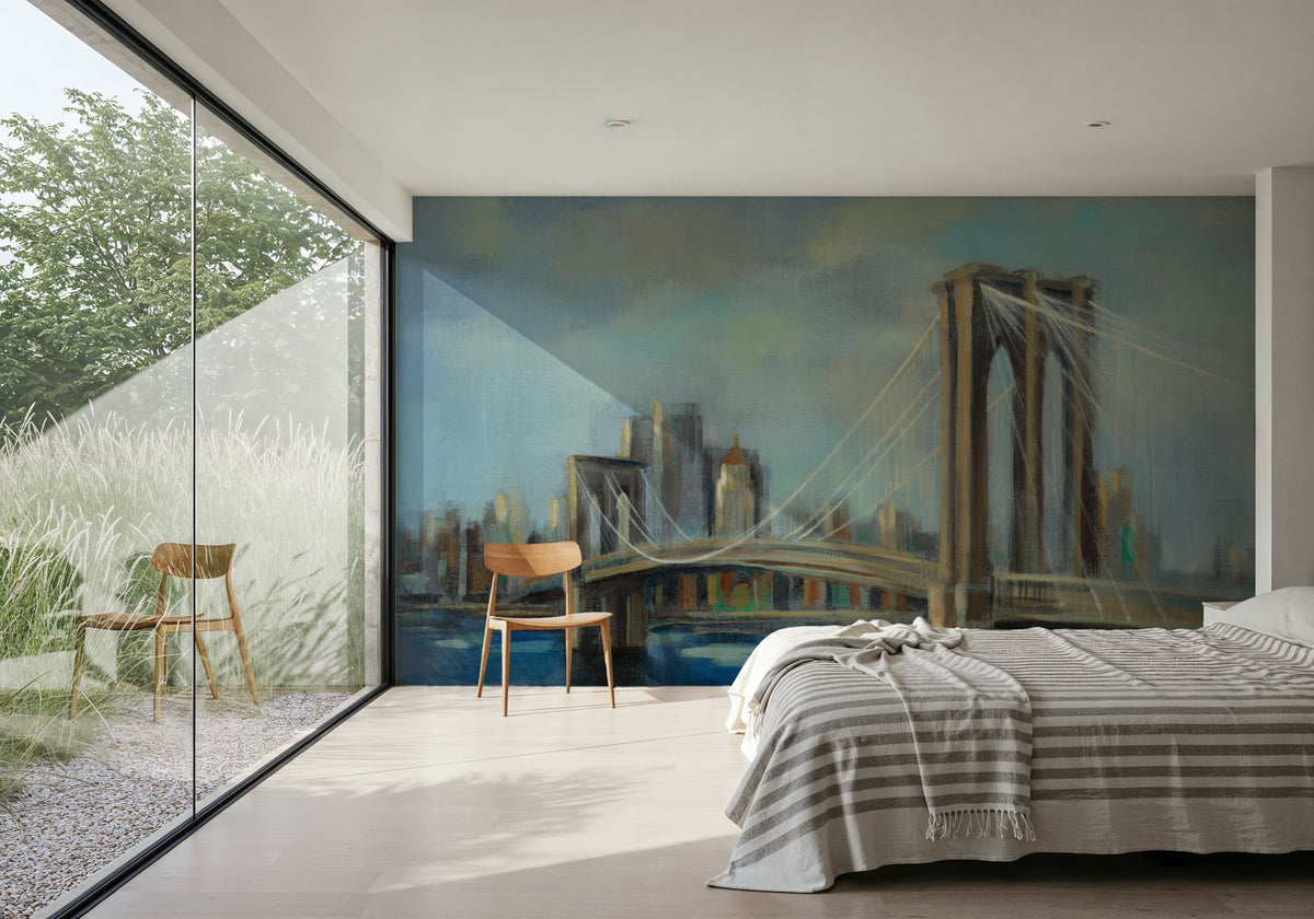 Painterly Brooklyn Bridge Mural Wallpaper - room preview 02