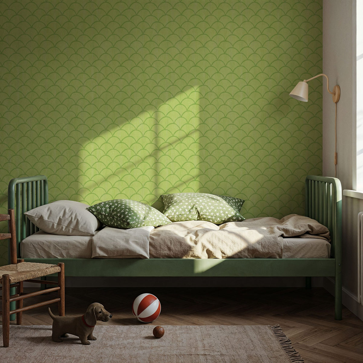 Coastal Scales Green Mural Wallpaper - room preview 02