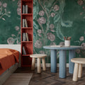 Peacock and Peony Chinoiserie Pale Green Mural Wallpaper - room preview 02