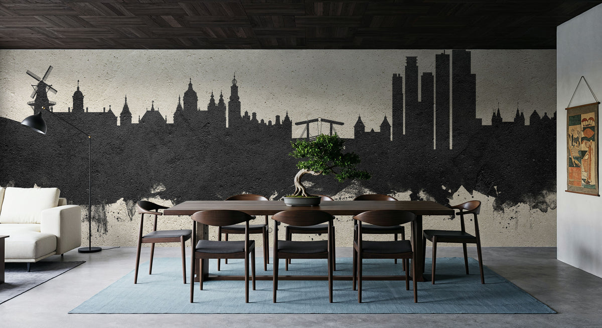 Amsterdam Skyline Concrete Mural Wallpaper - room preview 02