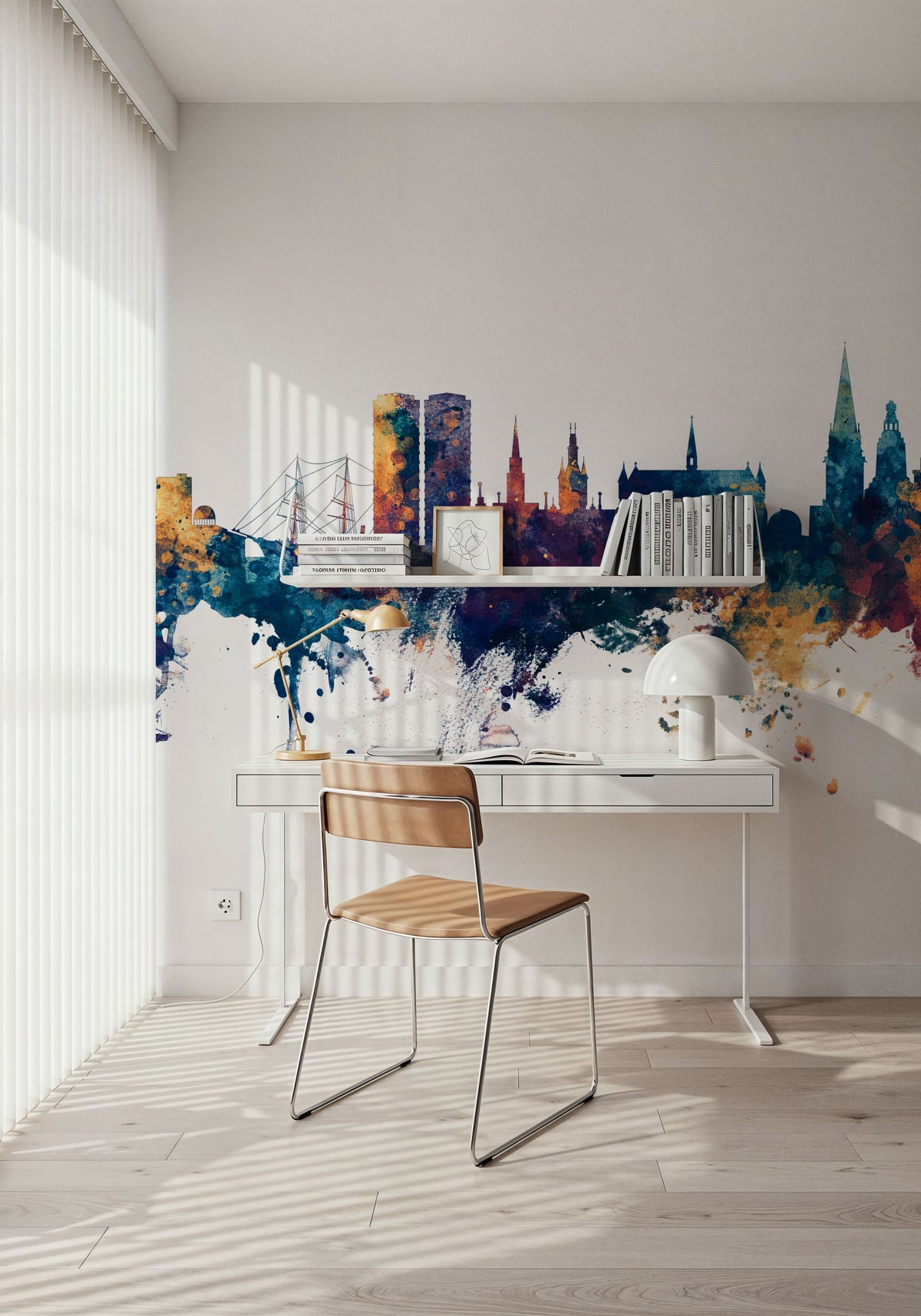 Dundee Scotland Skyline Blue & Bronze Mural Wallpaper - room preview 02