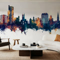 Wolverhampton England Skyline Blue & Bronze Mural Wallpaper - room preview 02