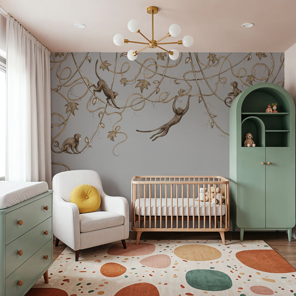 Monkey Jump, Gray Mural Wallpaper - room preview 02