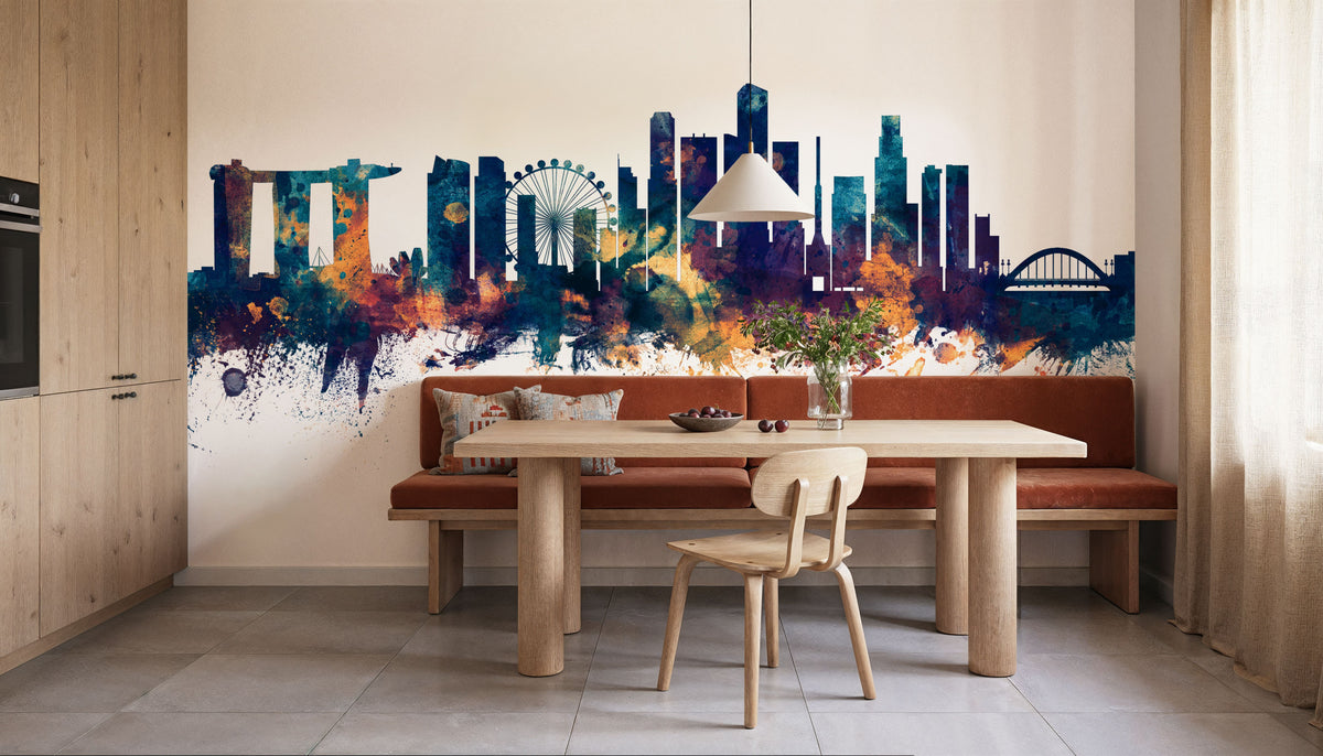 Singapore Skyline Blue & Bronze Mural Wallpaper - room preview 02