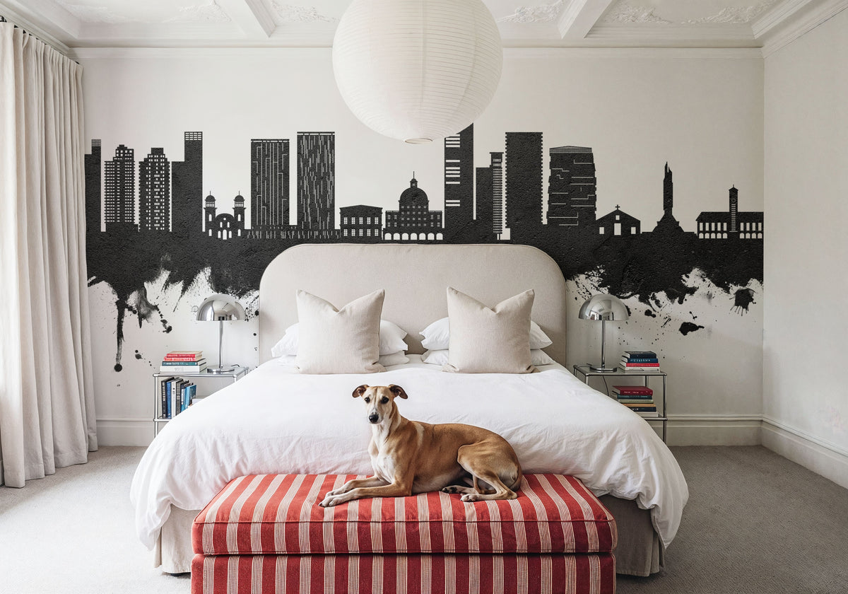 Luanda Skyline Black & White Mural Wallpaper - room preview 02
