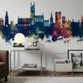 Gloucester England Skyline Blue & Bronze Mural Wallpaper - room preview 02