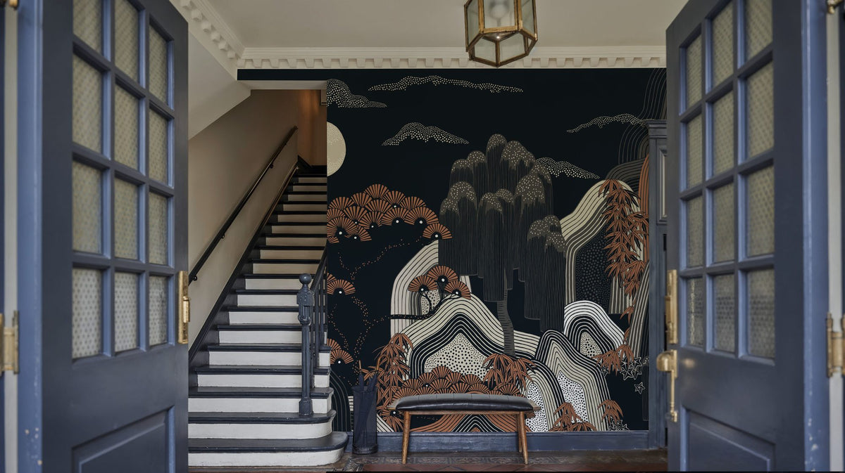 Whispers of the Mountain, Midnight Mural Wallpaper - room preview 02