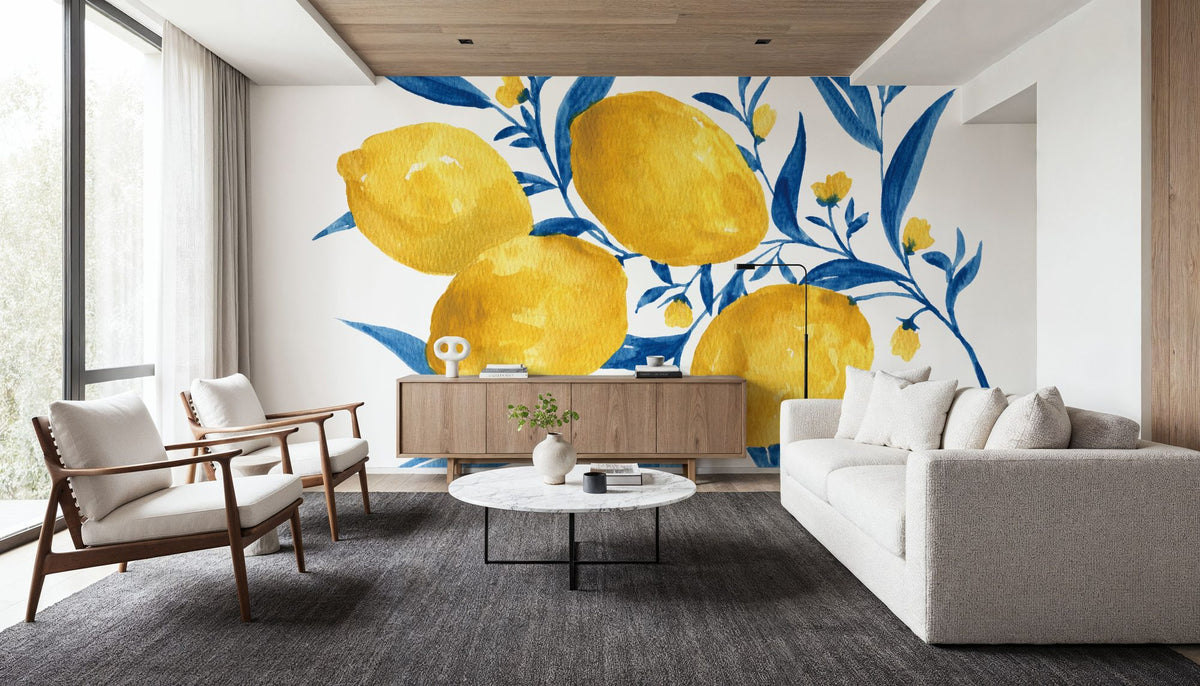 Blue Leaf Lemons I Mural Wallpaper - room preview 02