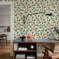 Oak & Acorns, White Mural Wallpaper - room preview 02