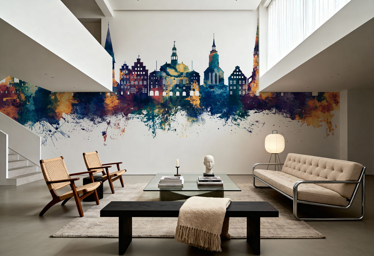 Lüneburg Germany Skyline Blue & Bronze Mural Wallpaper - room preview 02