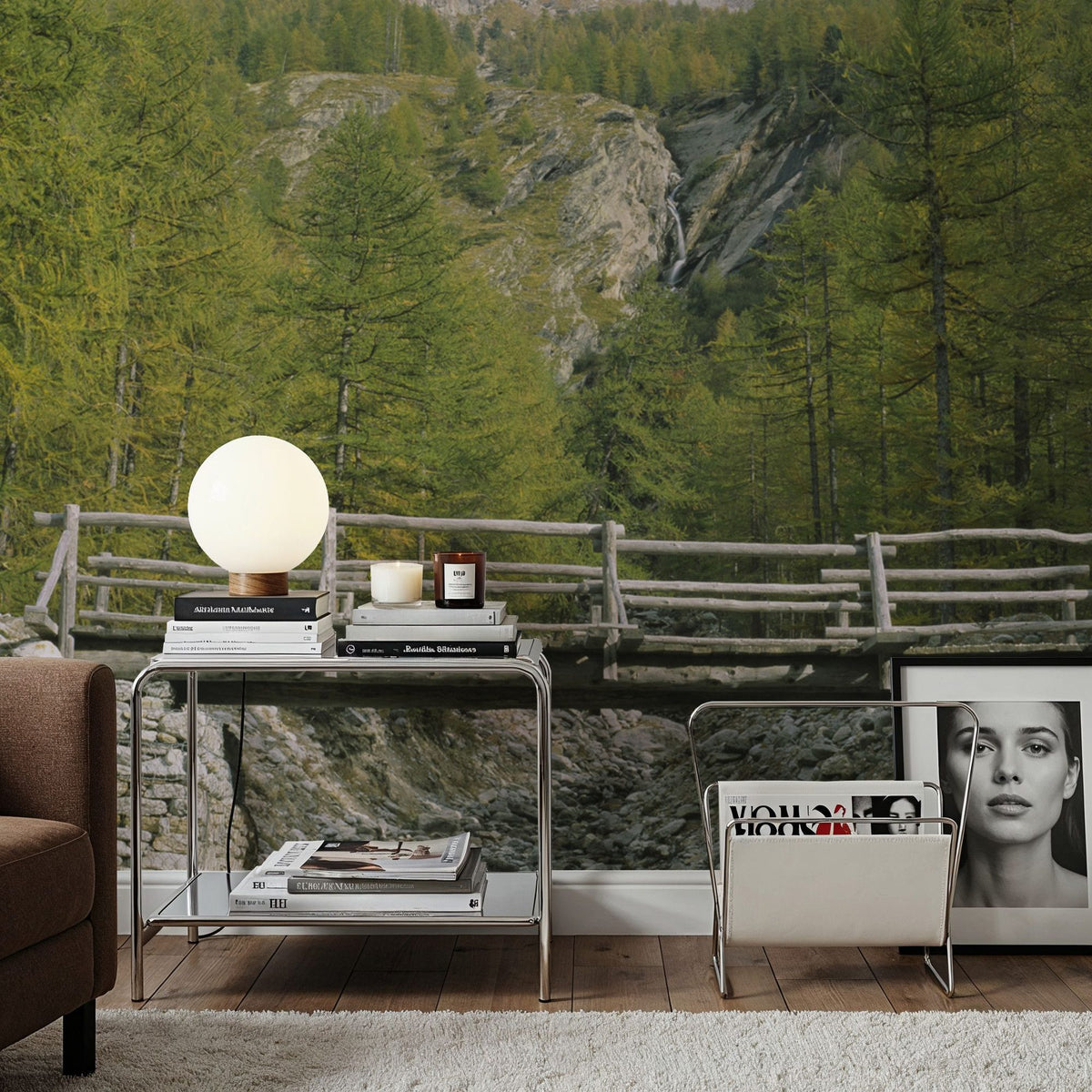 Mountain Bridge Crossing Mural Wallpaper - room preview 02