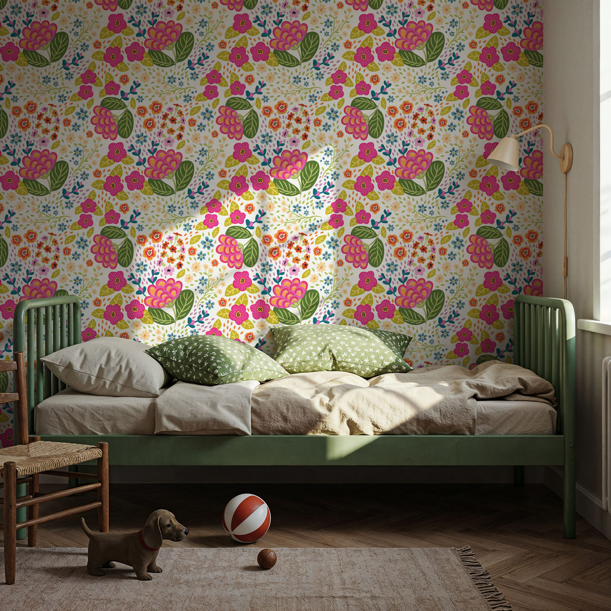 Happy Flowers, Milk Mural Wallpaper - room preview 02