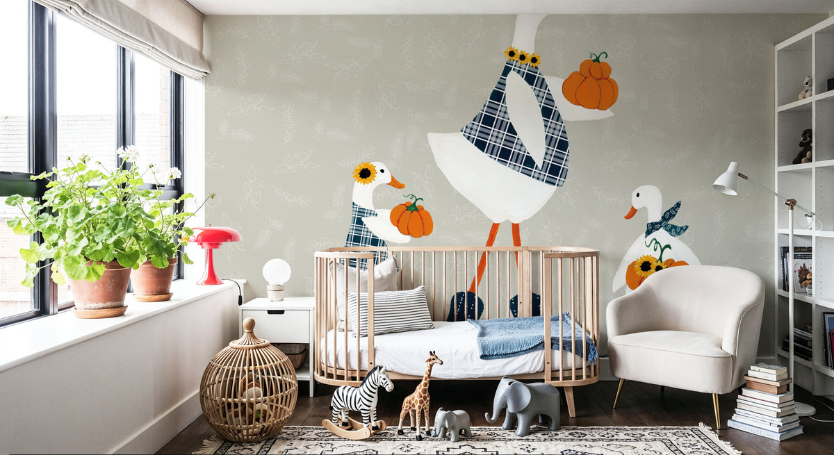 Ducks in the Pumpkin Patch X Mural Wallpaper - room preview 02