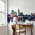 Montevideo Uruguay Skyline Blue & Bronze Mural Wallpaper - room preview 02