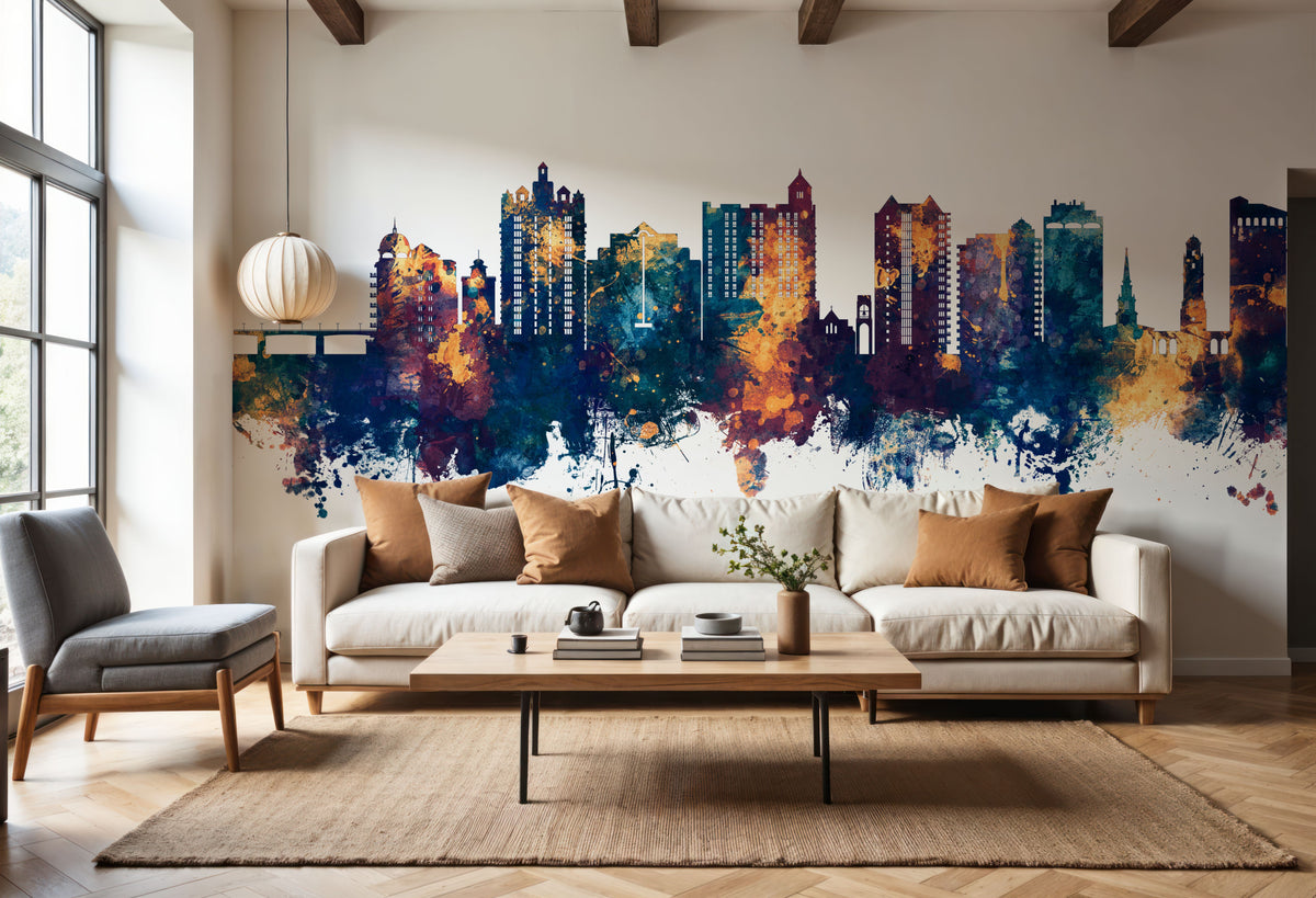 Sarasota Florida Skyline Blue & Bronze Mural Wallpaper - room preview 02