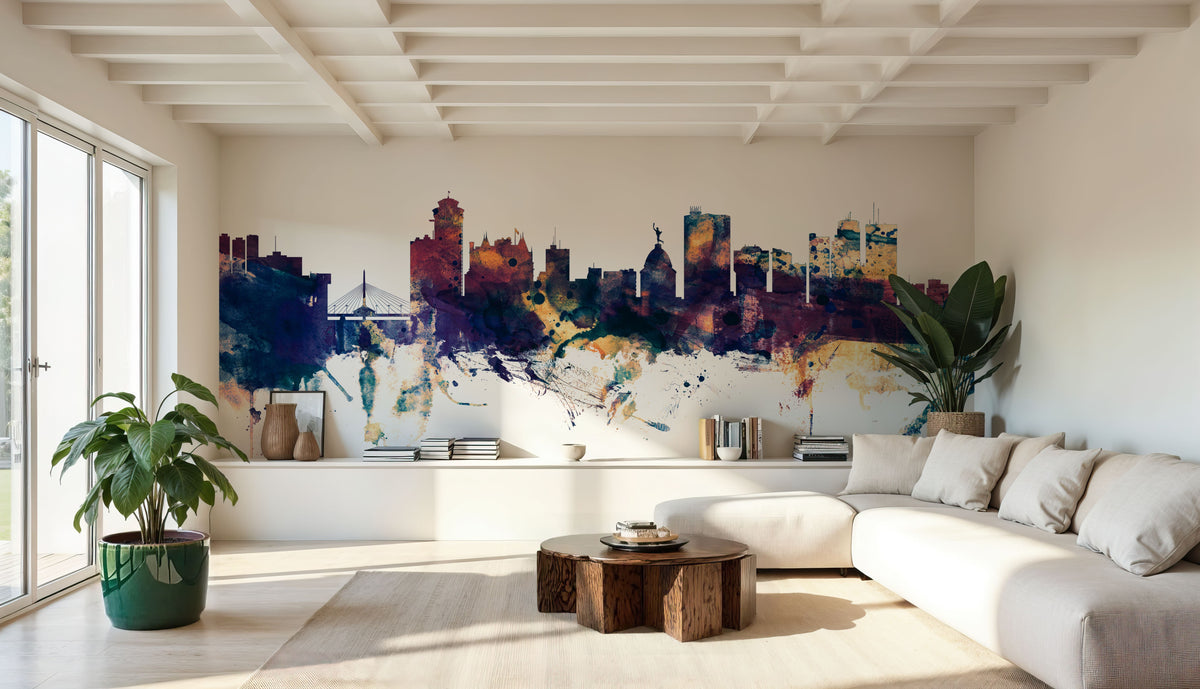 Winnipeg Canada Skyline Blue & Bronze Mural Wallpaper - room preview 02