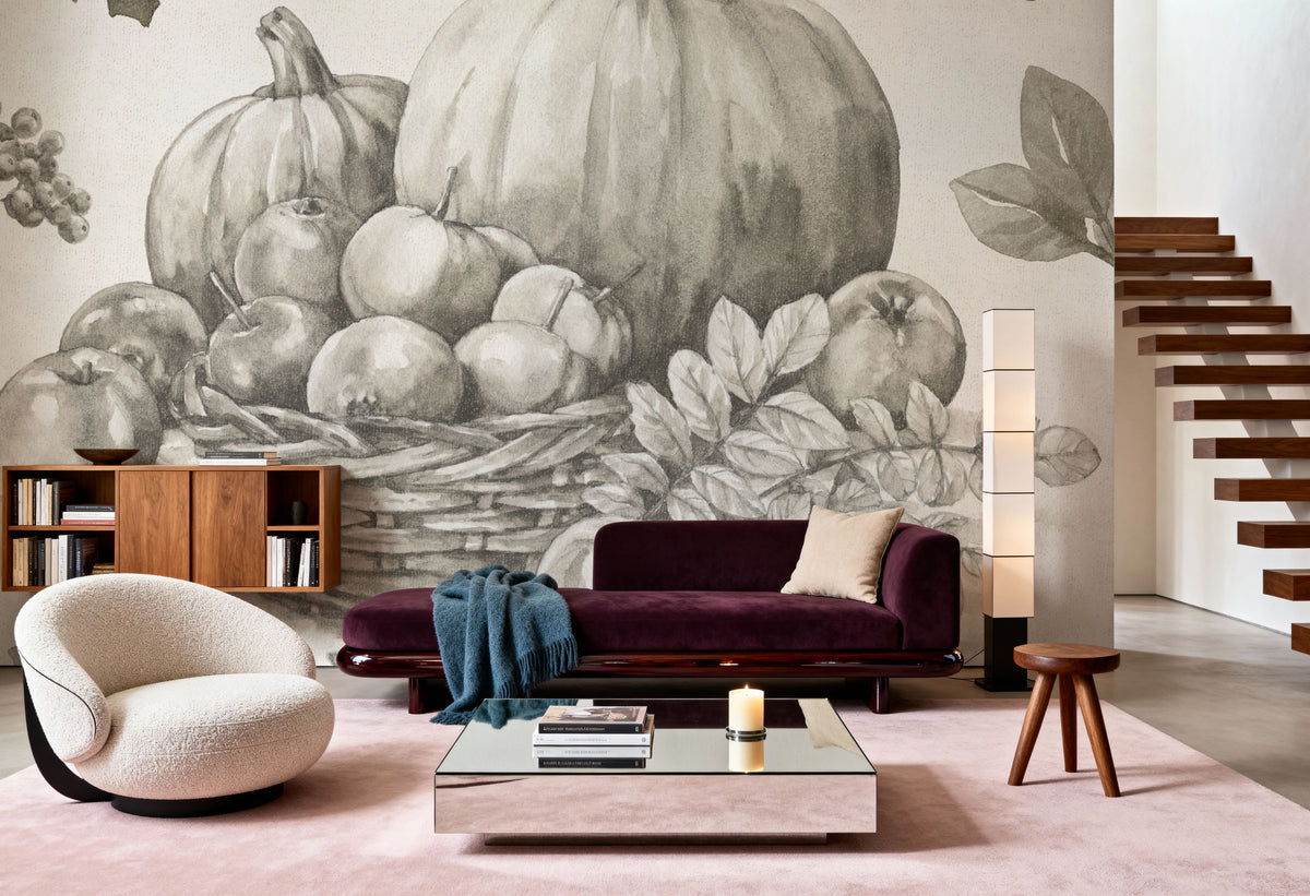 Bountiful Harvest IV BW Mural Wallpaper - room preview 02