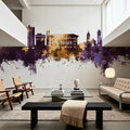 Cedar Falls Iowa Skyline Purple & Gold Mural Wallpaper - room preview 02