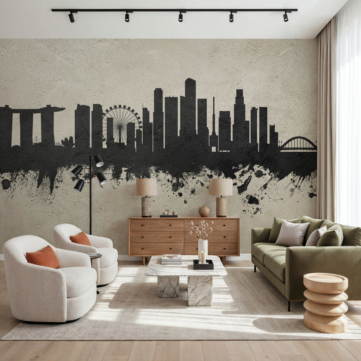 Singapore Skyline Concrete Mural Wallpaper - room preview 02