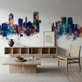 Wellington New Zealand Skyline Blue & Bronze Mural Wallpaper - room preview 02