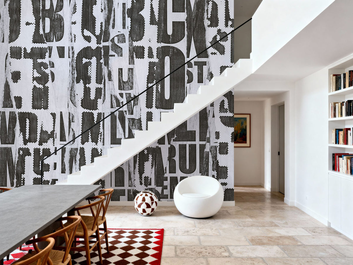 Dwellpaper Letterpress Vintage Newspaper Collage, Grunge Mural Wallpaper image 2