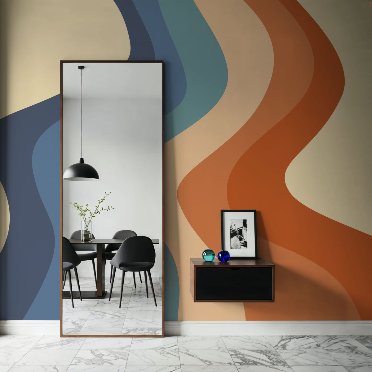 Swirly Hippie Rainbow Mural Wallpaper - room preview 02