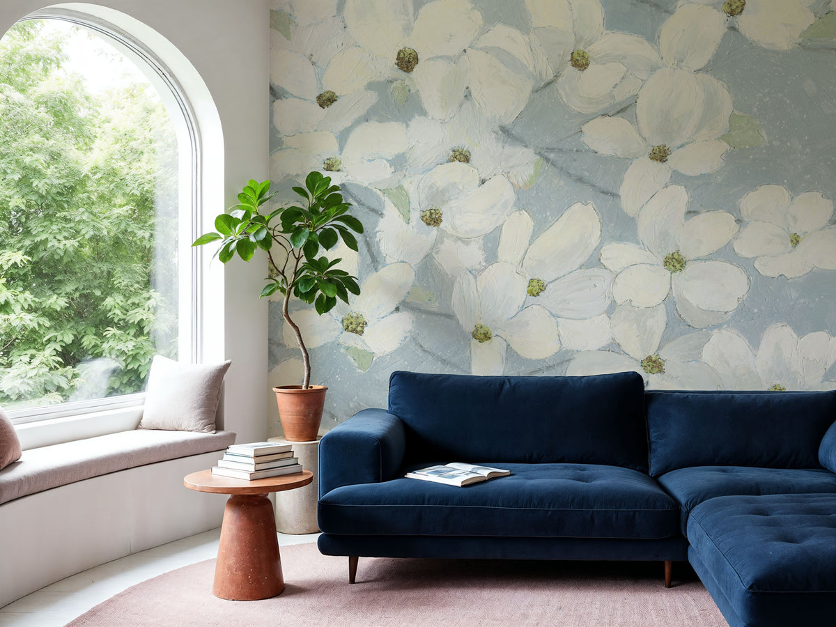 Dogwood White Mural Wallpaper - room preview 02