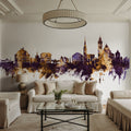 Hallstatt Austria Skyline Purple & Gold Mural Wallpaper - room preview 02